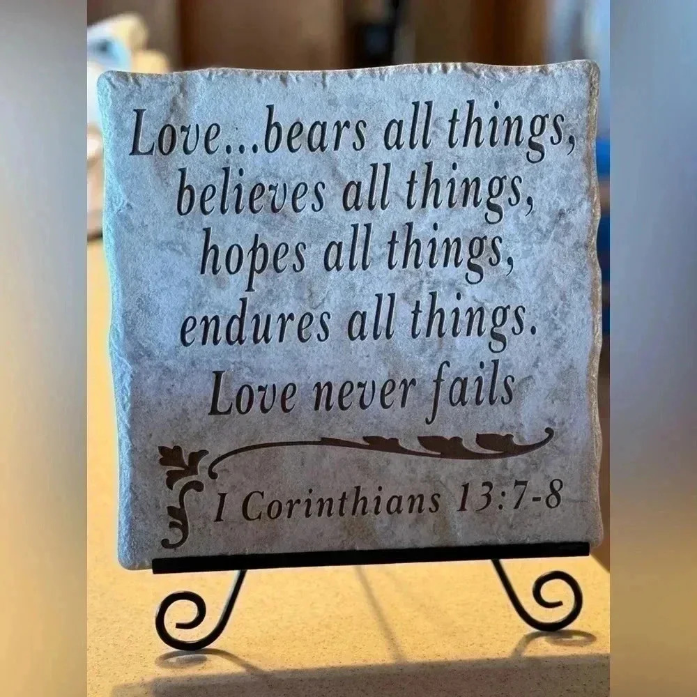 Set of 2 - 12x12 engraved tiles with stands. See photos for details.